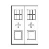 6-lite over 1-Panel double doors with cross
Panel- Raised
Glazing- IG