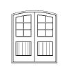 6- Lite over single panel, plank, double doors , arched top, half round
Panel- v-groove
Glazing- IG