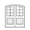 6- Lite over single panel, plank, double doors , arched top, half round
Panel- v-groove
Glazing- IG