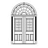Single lite over 2-panel double doors with half-round transom
Panel- Raised
Glazing- IG decorative