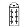 12-Lite double doors with 6-Lite half-round transom
Panel- None
Glazing- SDL