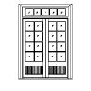 8-Lite over single planked panel french doors with 5-Lite transom
Panel- V-groove
Glazing- SDL