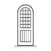 24-lite over 1 panel plank door, arched top, half round
Panel- V-groove
Glazing- IG