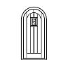 Single plank panel half-round top door with single lite speakeasy
Panel- V-groove
Glazing- IG speakeasy  