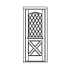 Single Lite with shelf over crossbuck slab door
Panel- Flat
Glazing- IG with Byzantine top