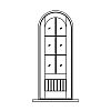 6-Lite over single planked panel half-round top door
Panel- V-groove
Glazing- SDL IG with half-round top