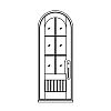 6-Lite over single planked panel half-round top door
Panel- V-groove
Glazing- SDL IG half-round top