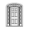 6-Panel door with single lite sidelites and single lite eliptical top transom
Panel- Raised
Glazing- IG decorative