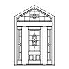 Single lite over 2-panel door with single lite sidelites and single lite peaked top transom
Panel- Raised
Glazing- IG decorative