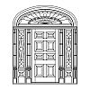8-Panel door with single lite with shelf over single panel sidelites and 8-Panel door with single lite with shelf over single panel sidelites and