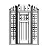 8-Lite with shelf over single planked panel door with 12-Lite sidelites and 8-Lite 3-part segment top transom
Panel- Tongue and groove
Glazing- SDL 8-Lite with shelf over single planked panel door with 12-Lite sidelites and 8-Lite 3-part segment top transom
Panel- Tongue and groove
Glazing- SDL