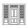 4-Panel door with 2-Lite lattice design over single panel sidelites and 2-Lite transom
Panel- Raised
Glazing- SDL