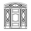 3-Panel door with single lite with shelf over single panel sidelites and decorative segment top transom
Panel- Raised
Glazing- SDL
