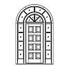 8-Panel door with 4-Lite sidelites and half round 2-part transom
Panel- Raised
Glazing- TDL