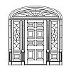 8-Panel door with single lite with shelf over single panel sidelites and 