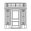 6-Panel door with single lite with shelf over single panel sidelites and 