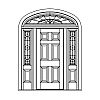 6-Panel door with single lite over single panel sidelites and decorative eliptical top transom
Panel- Raised
Glazing- IG decorative