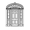 6-Panel door with 3-Lite with shelf over single panel sidelites and 6-Panel door with 3-Lite with shelf over single panel sidelites and