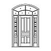 5-Panel door with 4-Lite over single panel sidelites and 6-Lite segment top transom
Panel- Raised
Glazing- TDL