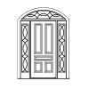 5-Panel door with 10-Lite sidelites and 11-Lite transom, ellipse
Panel- Raised
Glazing- Leaded, decorative