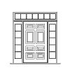 8-Panel door with 5-Lite sidelites and 7-Lite transom
Panel- Raised
Glazing- Leaded, decorative