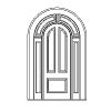 3-Panel door with 1-Lite sidelites and 2-Lite transom, half round, arched top
Panel- Raised
Glazing- Leaded, decorative