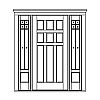 6-Lite over 3-panel door with 6-lite over single panel sidelites
Panel- Flat
Glazing- SDL