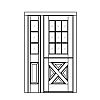 9-Lite over single panel dutch door with 3-Lite over single panel sidelite
Panel- crossbuck 
Glazing- SDL
