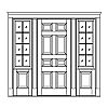 8-Panel door with 8-Lite with shelf over single panel sidelites
Panel- Raised
Glazing- SDL