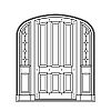 6-Panel segment top door with single lite with shelf over single panel segment top sidelites eliptical top unit
Panel- Flat
Glazing- IG decorative