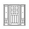 4-Lite over single planked panel door with single lite over single planked panel sidelites
Panel- V-groove
Glazing- IG