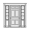 6-Panel Dutch door with 4-Lite with shelf over single panel sidelites
Panel- Raised & Flat
Glazing- SDL