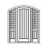 Single planked panel segment top door with 27-Lite over single planked panel segment top sidelites
Panel- V-groove
Glazing- SDL