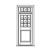 9-Lite over single panel door with 3-Lite transom
Panel- Raised
Glazing- SDL