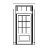 9- lite over single panel door with 3-lite transom
Panel- raised
Glazing- IG 